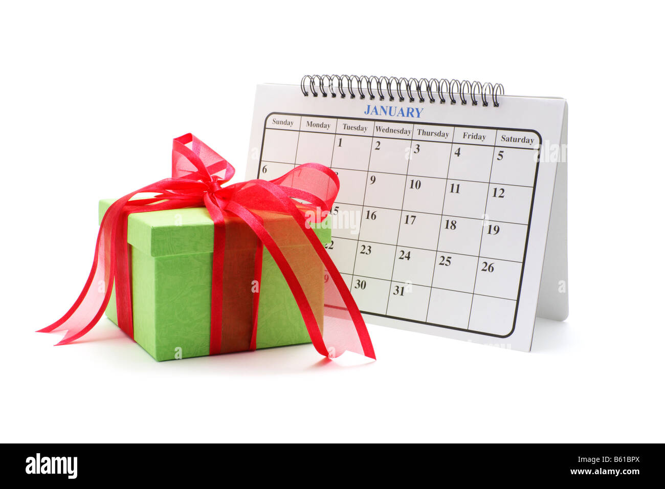 Pacco regalo e calendario Foto Stock