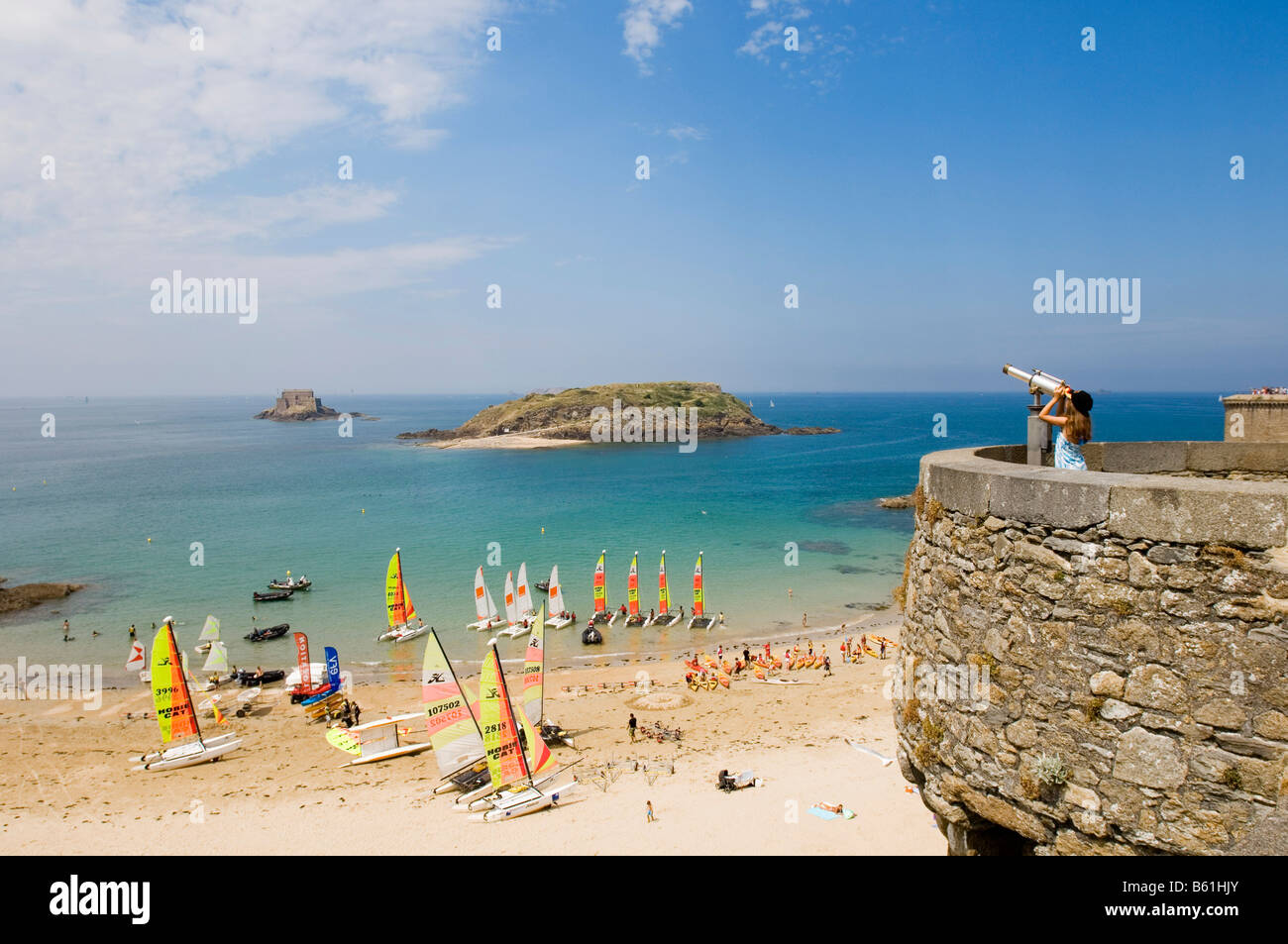 Vista sulla Basilica di San Malo beach, Bretagna, Francia, Europa Foto Stock