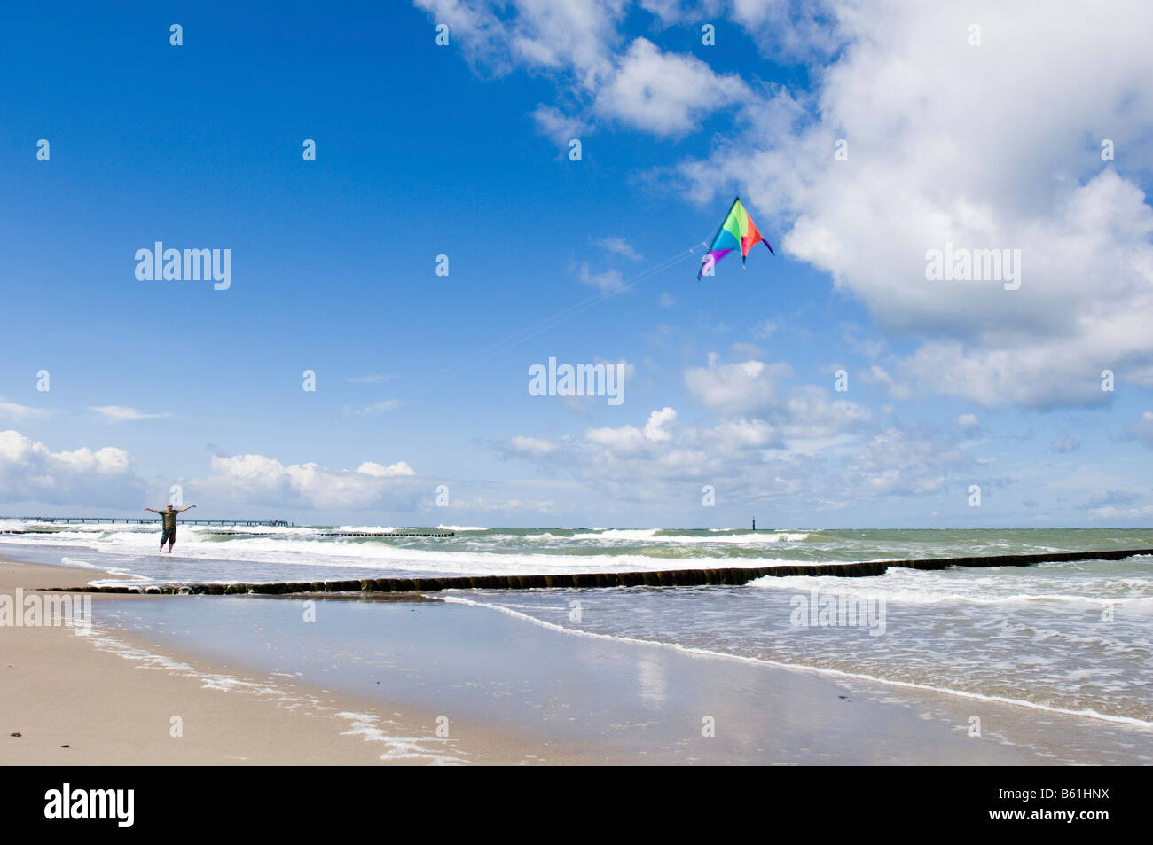 Kite sulla spiaggia del Mar Baltico, Graal Mueritz, Meclemburgo-Pomerania Occidentale Foto Stock