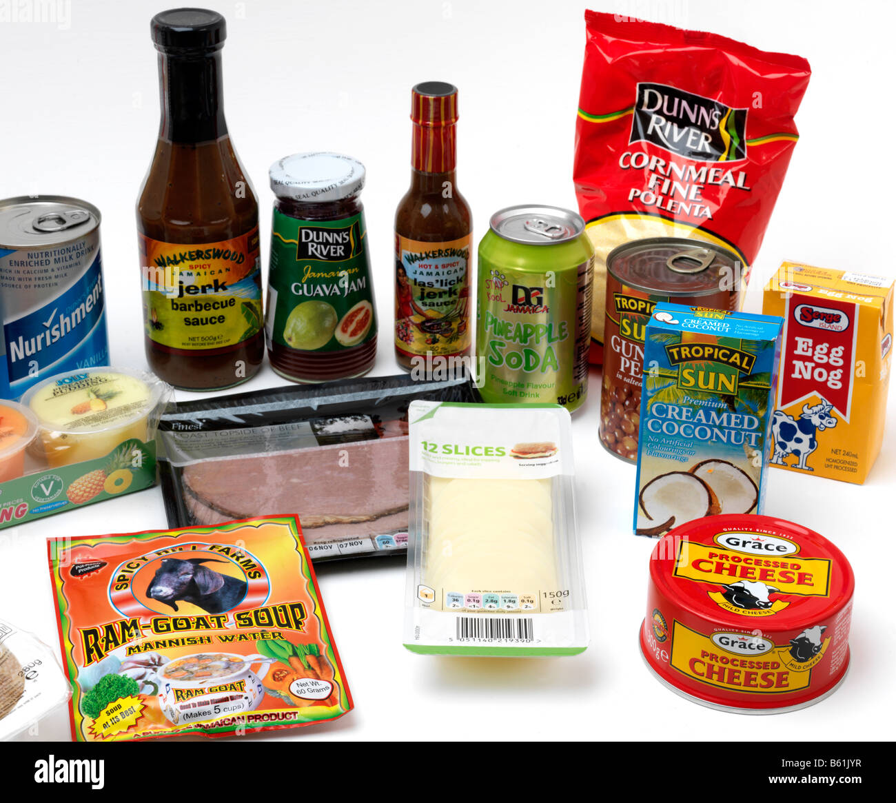 Caraibi cartoni prodotti a prova di manomissione e tira ad anello Foto Stock