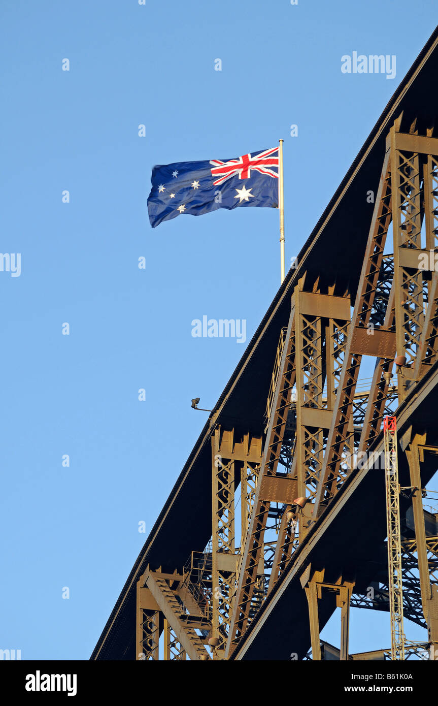 Bandiera australiana sul Ponte del Porto di Sydney, Australia Foto Stock