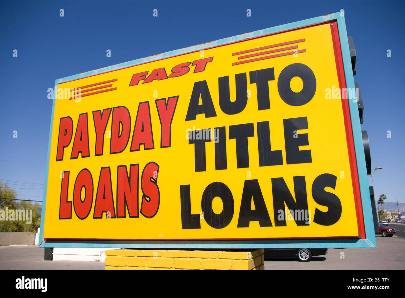 Close-up di segno per payday loan / auto prestito titolo business. Foto Stock