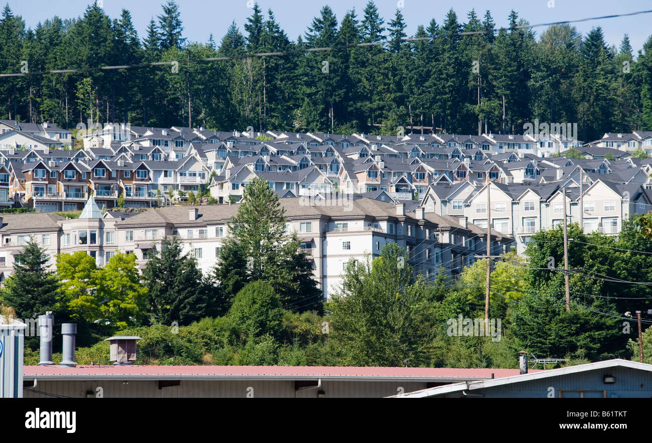 Un alloggiamento lo sviluppo sul lato di una collina in Issaquah, Washington, Stati Uniti Foto Stock