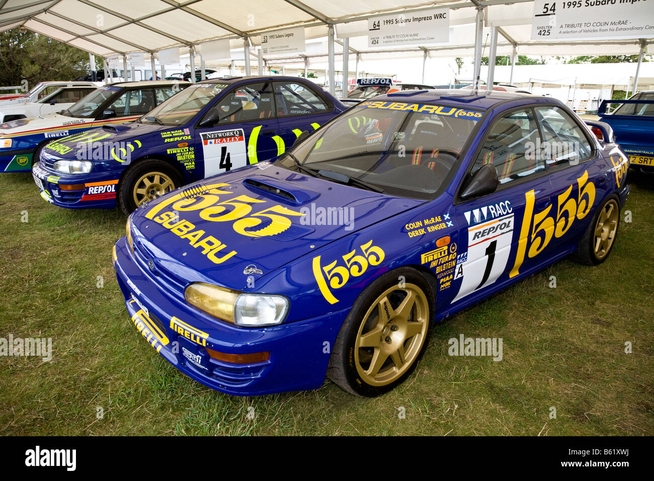 1995 Subaru Impreza WRC rally car nel paddock di Goodwood Festival of Speed, Sussex, Regno Unito. Foto Stock