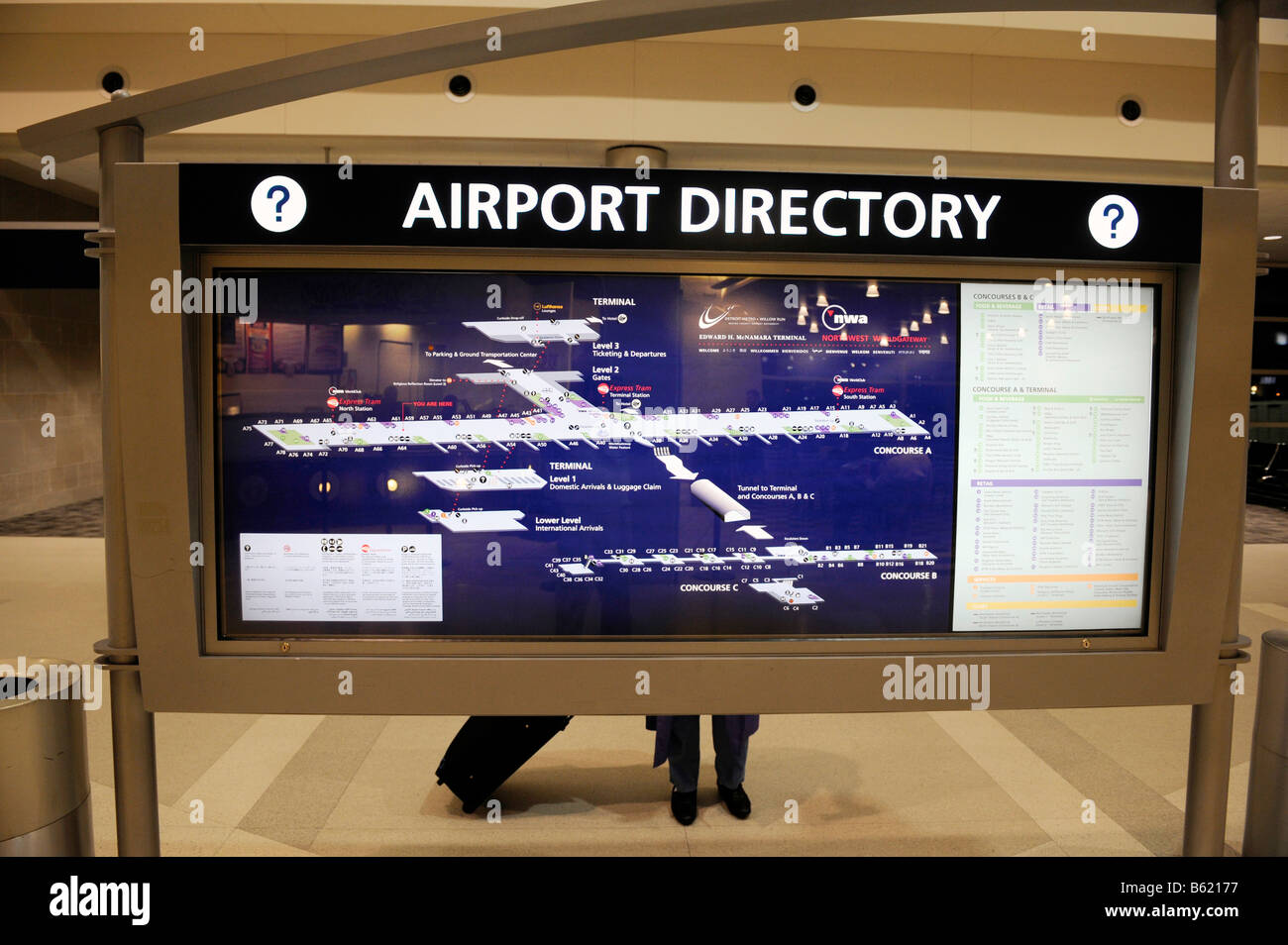 Directory aeroporto display Foto Stock