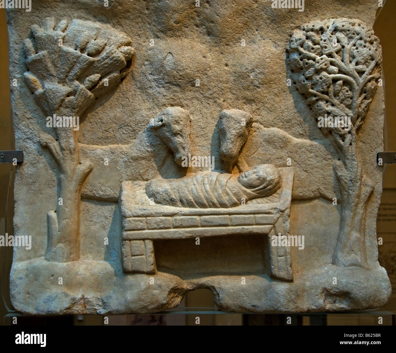 Lastra di marmo con la rappresentazione della Natività Naxos tardo IV V secolo d.c. inizio Grecia greco Foto Stock