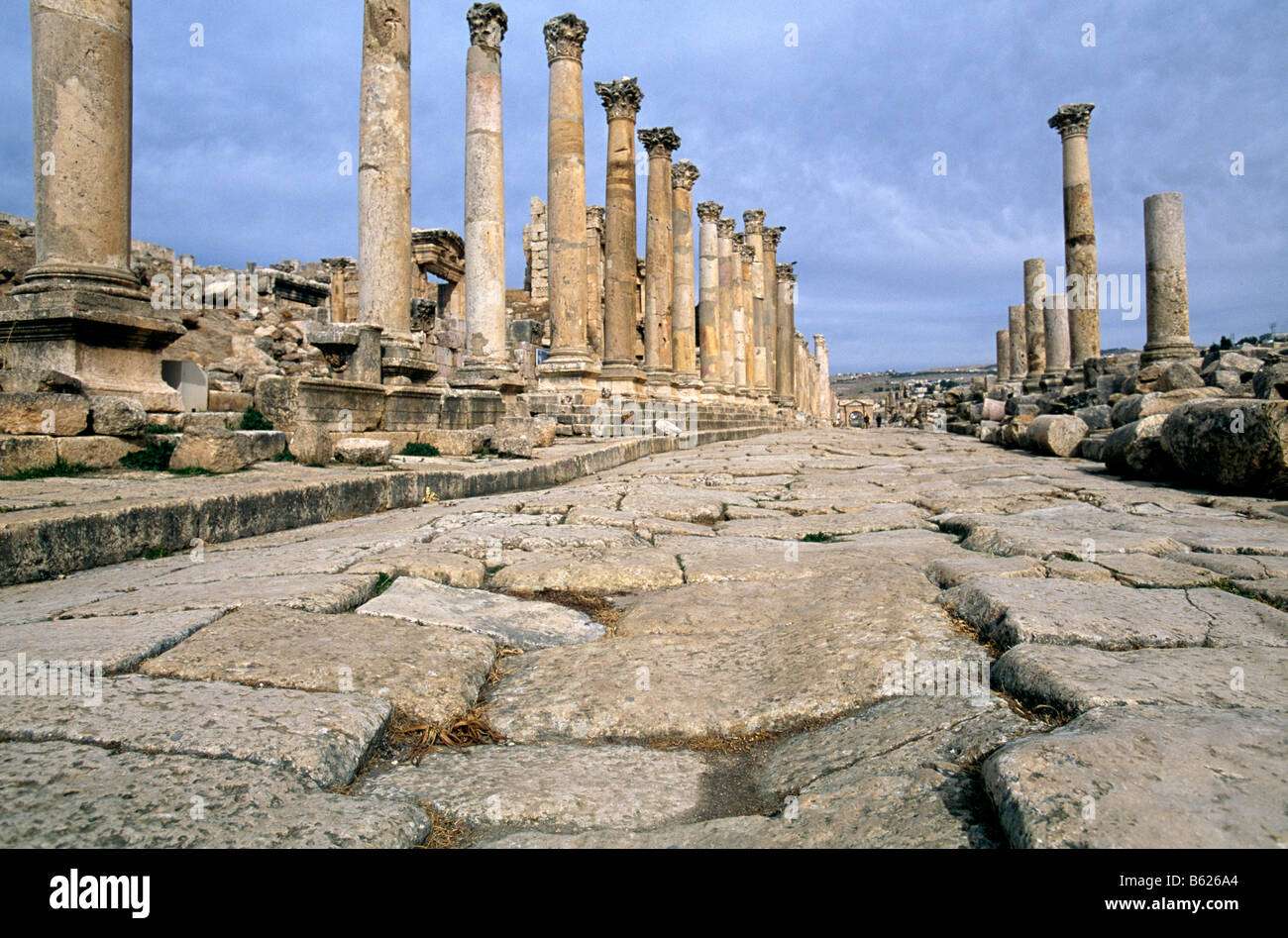 Colonnato, Jerash, Giordania, Medio Oriente Foto Stock