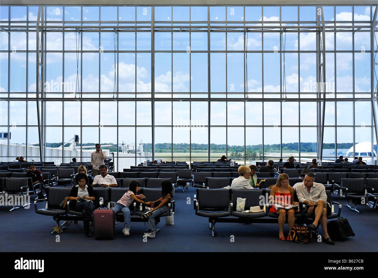 Sala di attesa al Gate E19, George Bush International Airport, Houston, Texas, Stati Uniti d'America Foto Stock