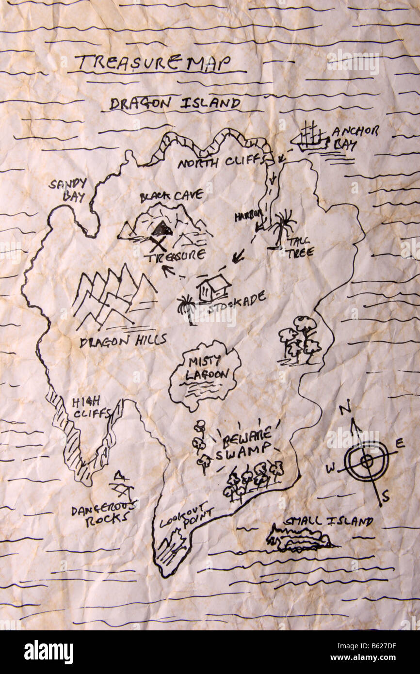 Un tesoro mappa dell'isola. Foto Stock