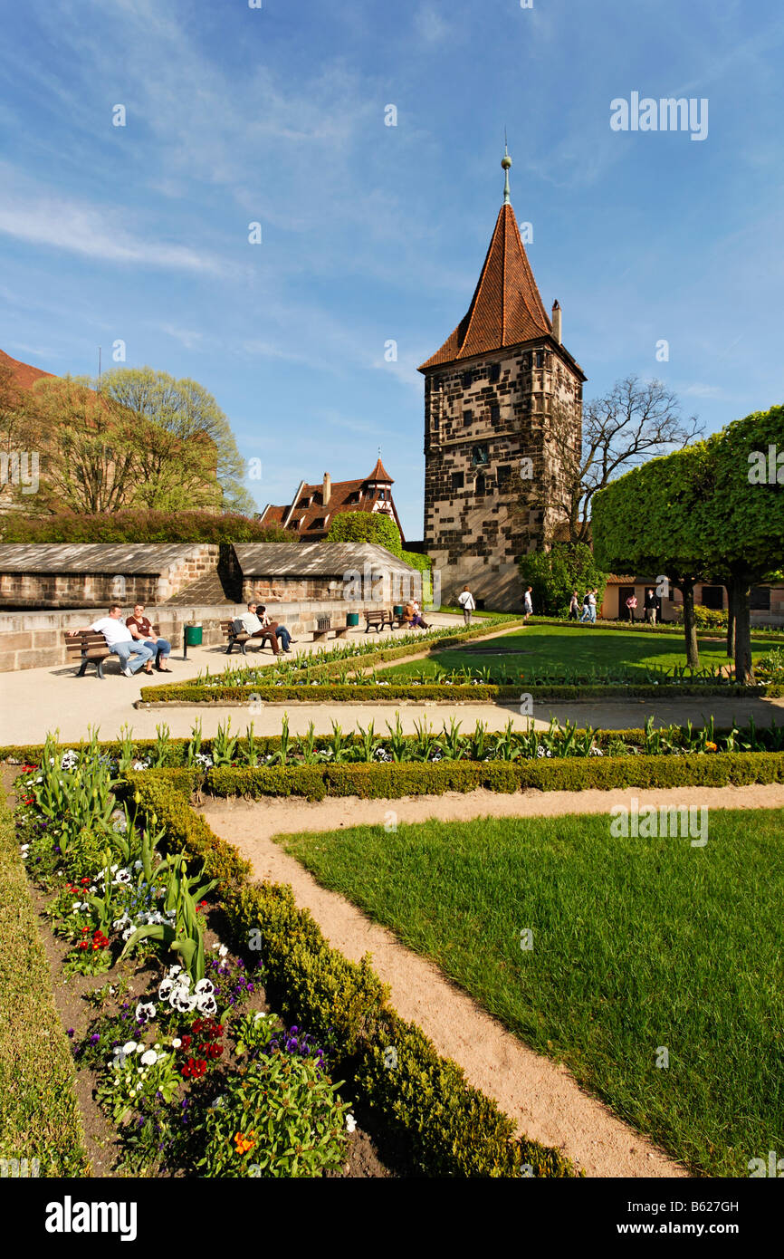 Buergermeistergarden Park, il Castello di Norimberga, il centro storico di Norimberga, Media Franconia, Baviera, Germania, Europa Foto Stock