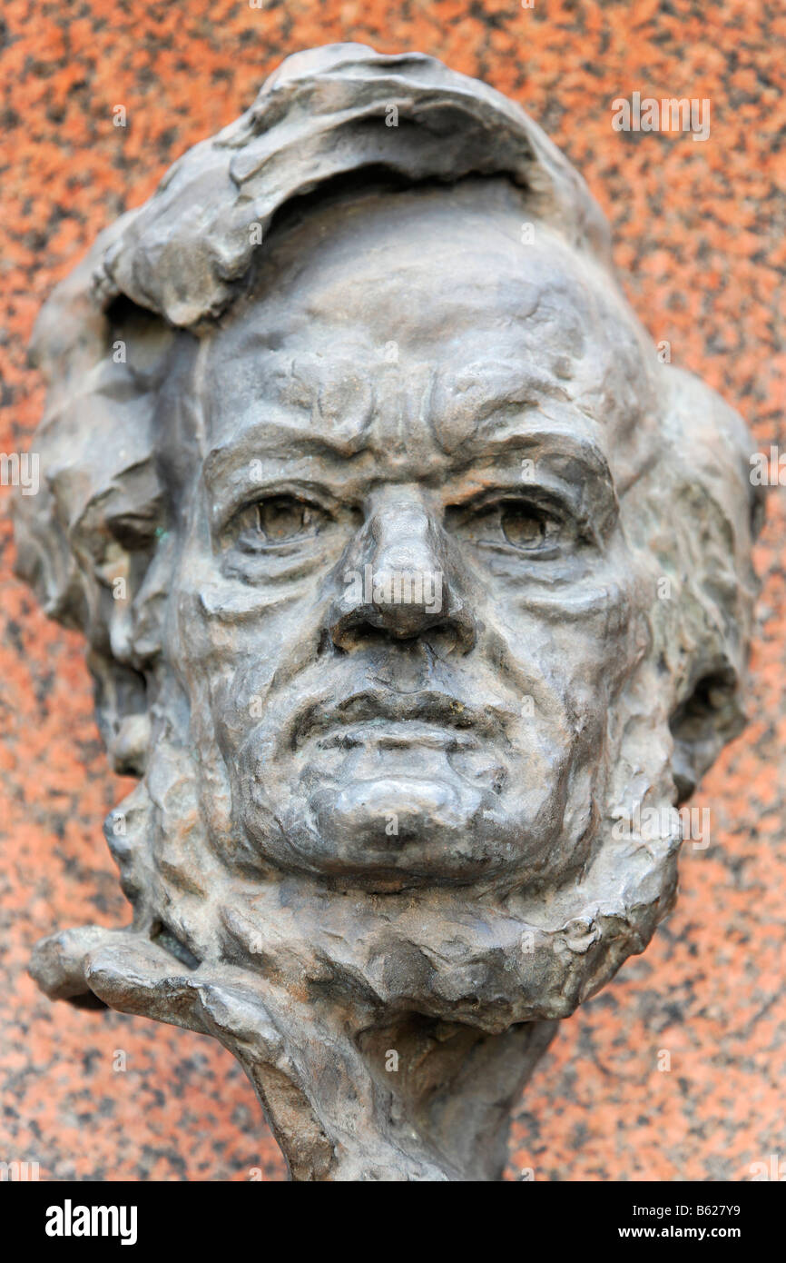 Busto di Richard Wagner, Norimberga Opera di Stato, Norimberga, Media Franconia, Baviera, Germania, Europa Foto Stock