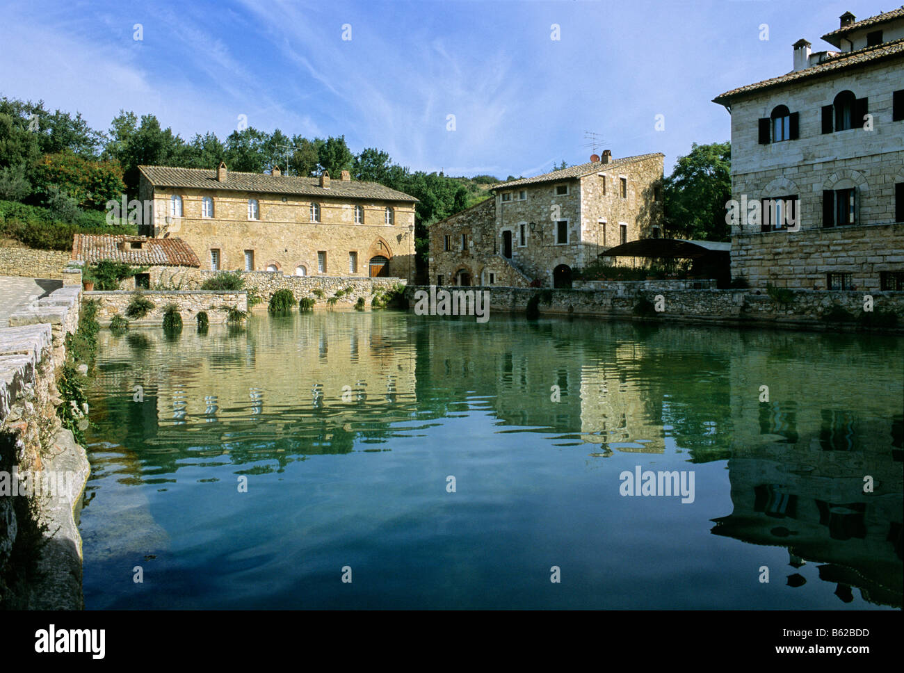 Piscina termale di Bagno Vignoni, in provincia di Siena, Toscana, Italia, Europa Foto Stock