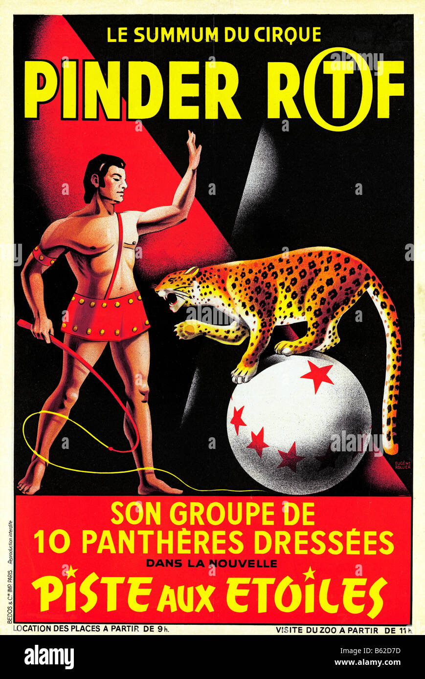 RTF Pinder Circus degli anni cinquanta poster per i francesi che viaggiano serraglio con addestrato pantere Foto Stock