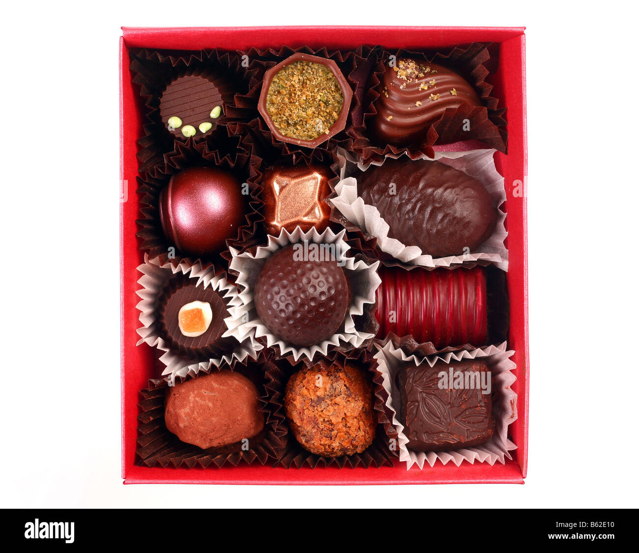 Il cioccolato candy group nel riquadro rosso su bianco Foto Stock