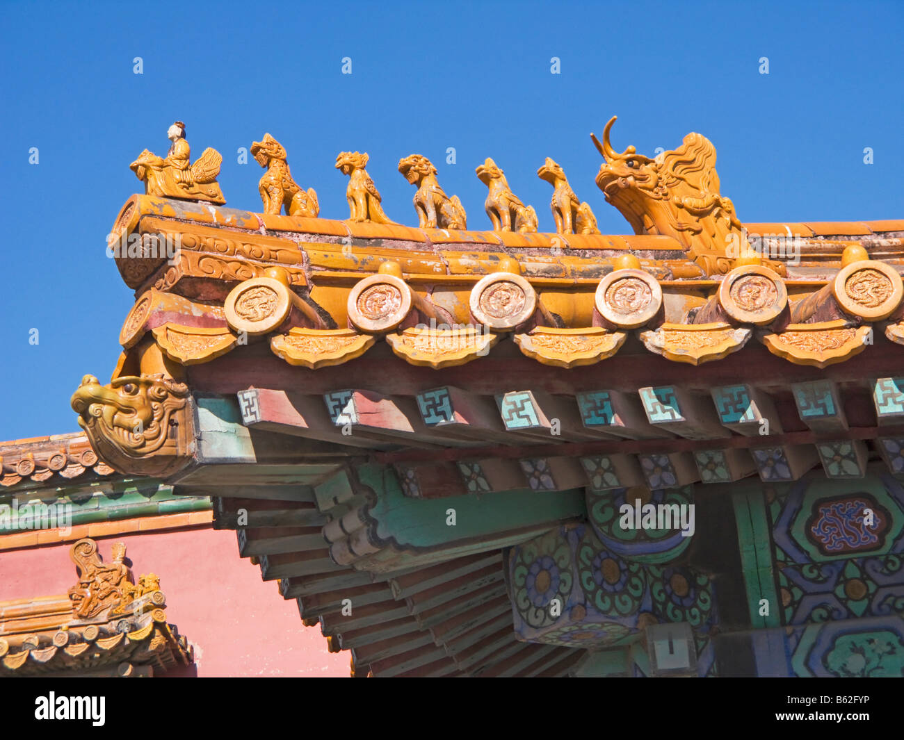 Tetto ornato dettaglio Città Proibita di Pechino CINA Foto Stock