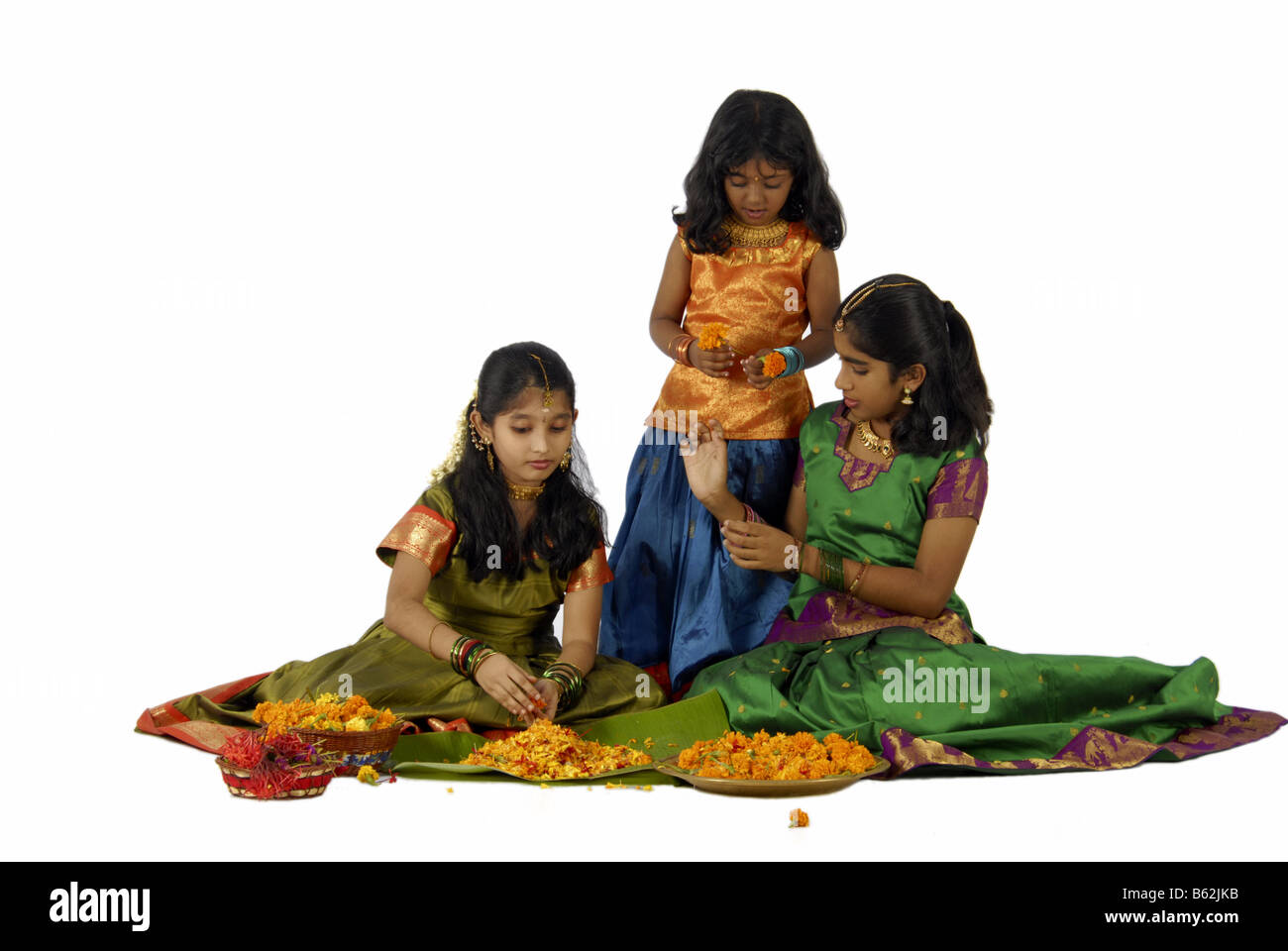 Modelli di bambino dal Kerala in abito tradizionale durante ONAM Foto Stock
