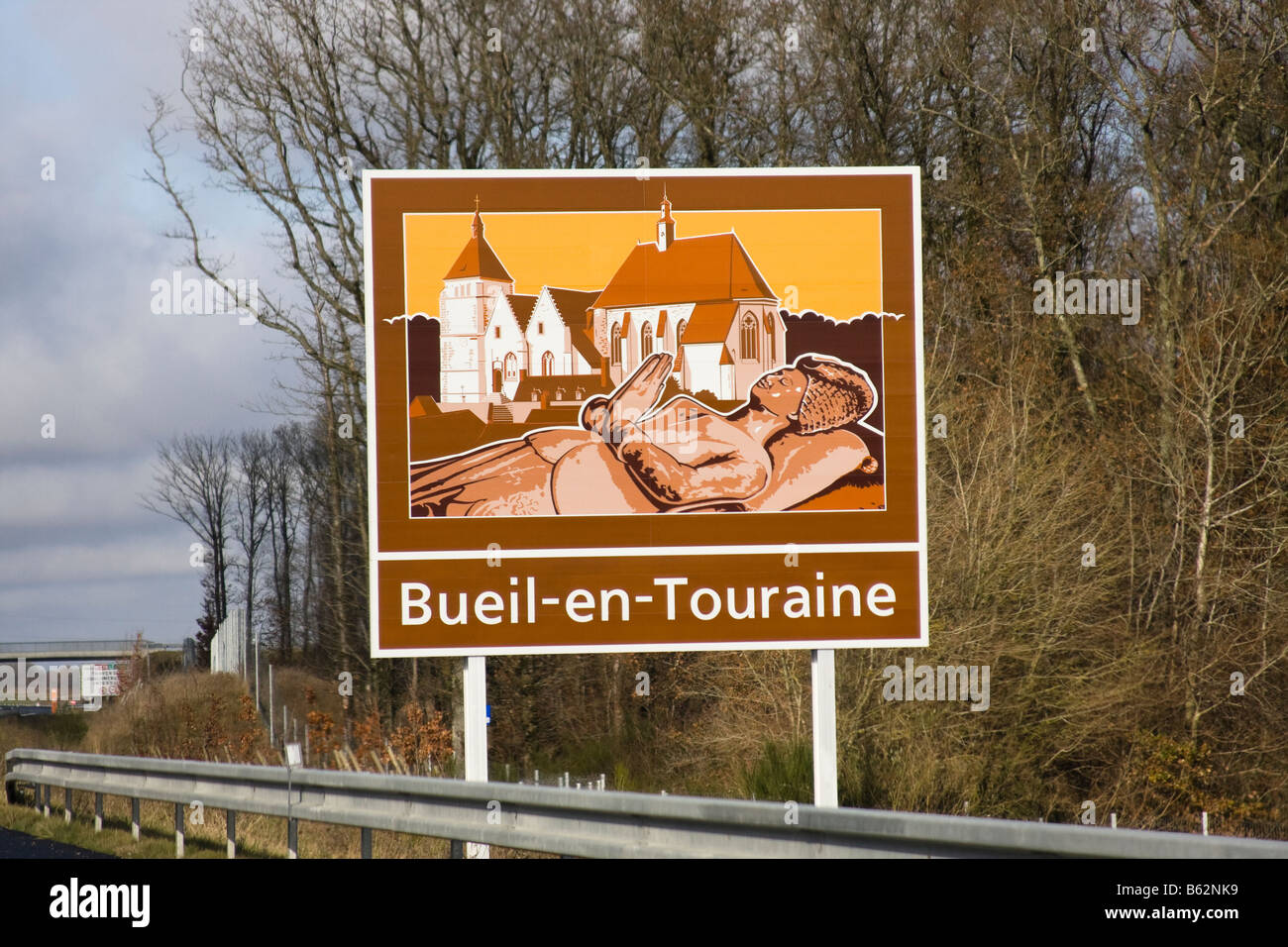 Il francese Autoroute cartello turistico Bueil en touraine Foto Stock