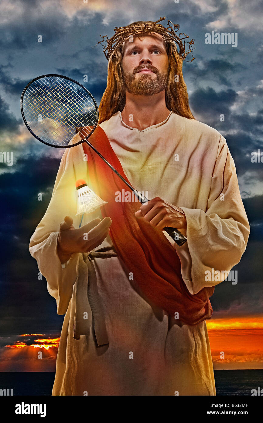 Gesù Cristo tenendo un racket Foto Stock