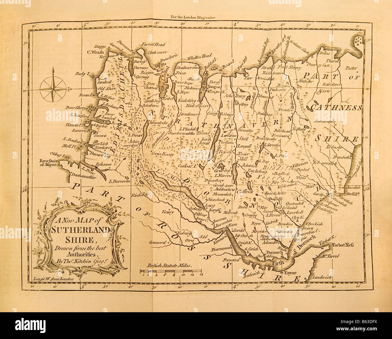Una vecchia mappa del 1761 di Sutherlandshire contea in Inghilterra Foto Stock