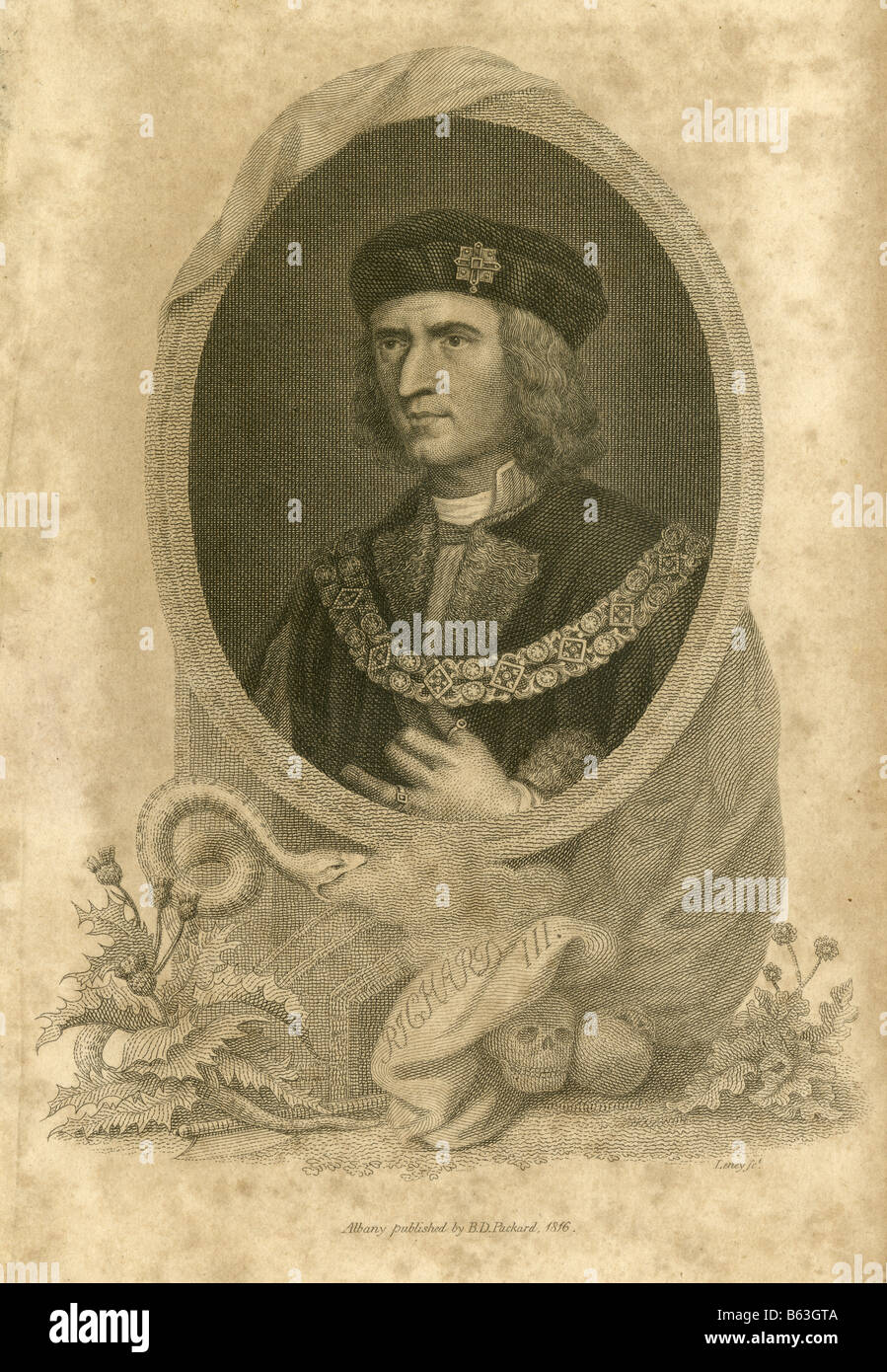 1816 antica incisione del re Richard III. Foto Stock