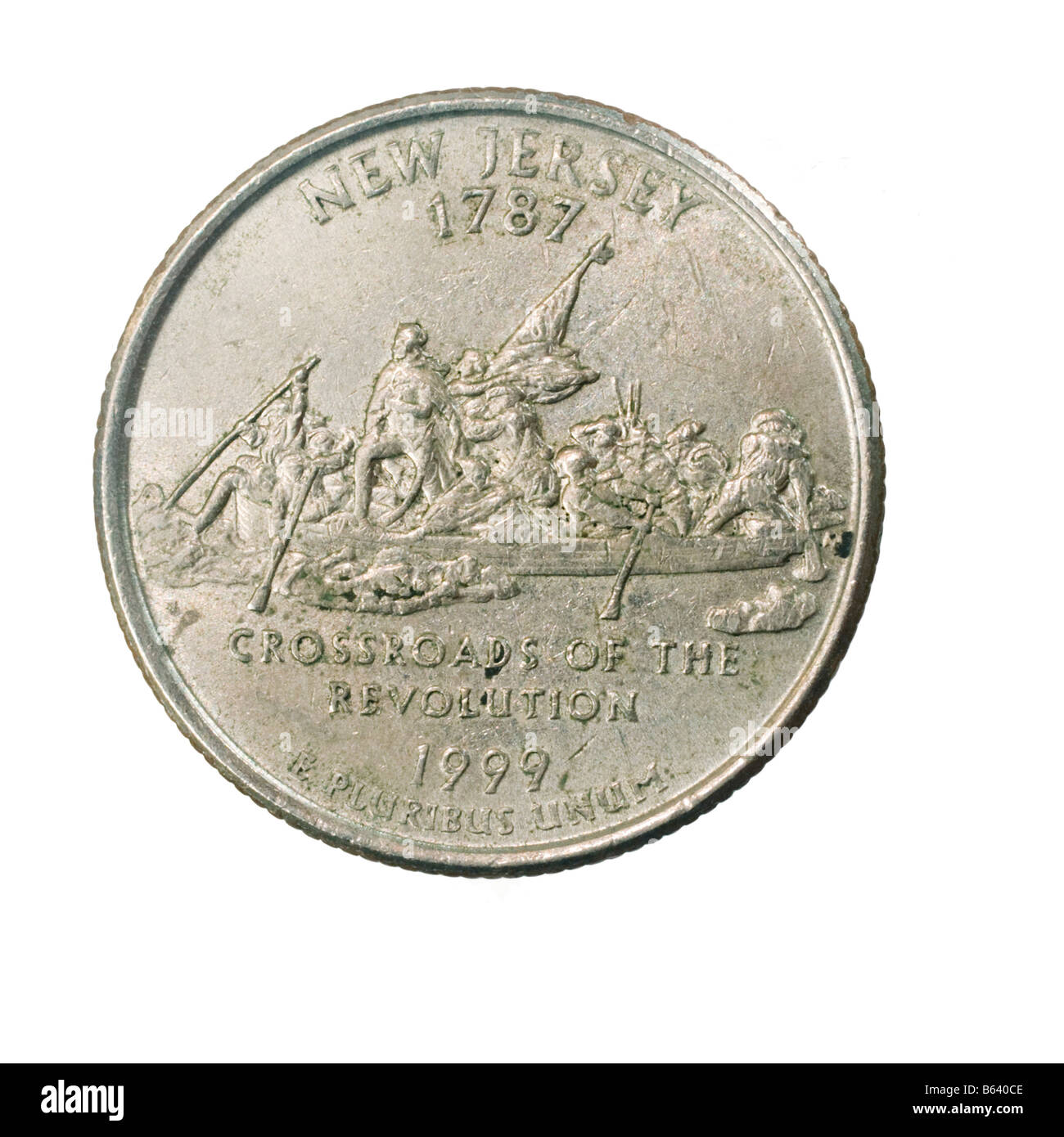 New Jersey decorate indietro di un quarto di dollaro moneta 25 centesimi isolati su sfondo bianco Foto Stock