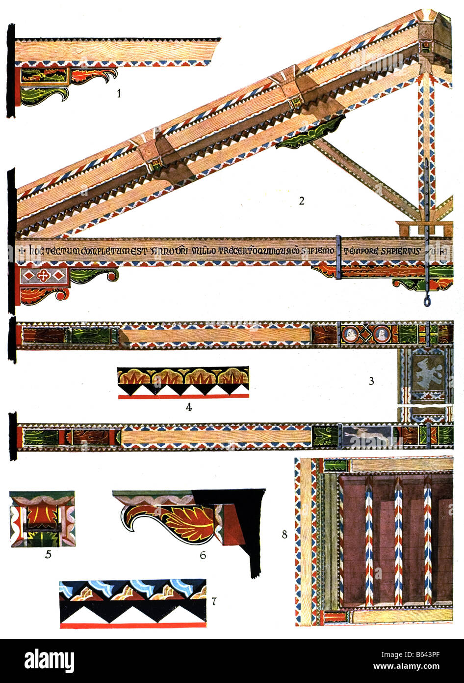 Ornamento romanica in Italia, legno dipinti. Foto Stock