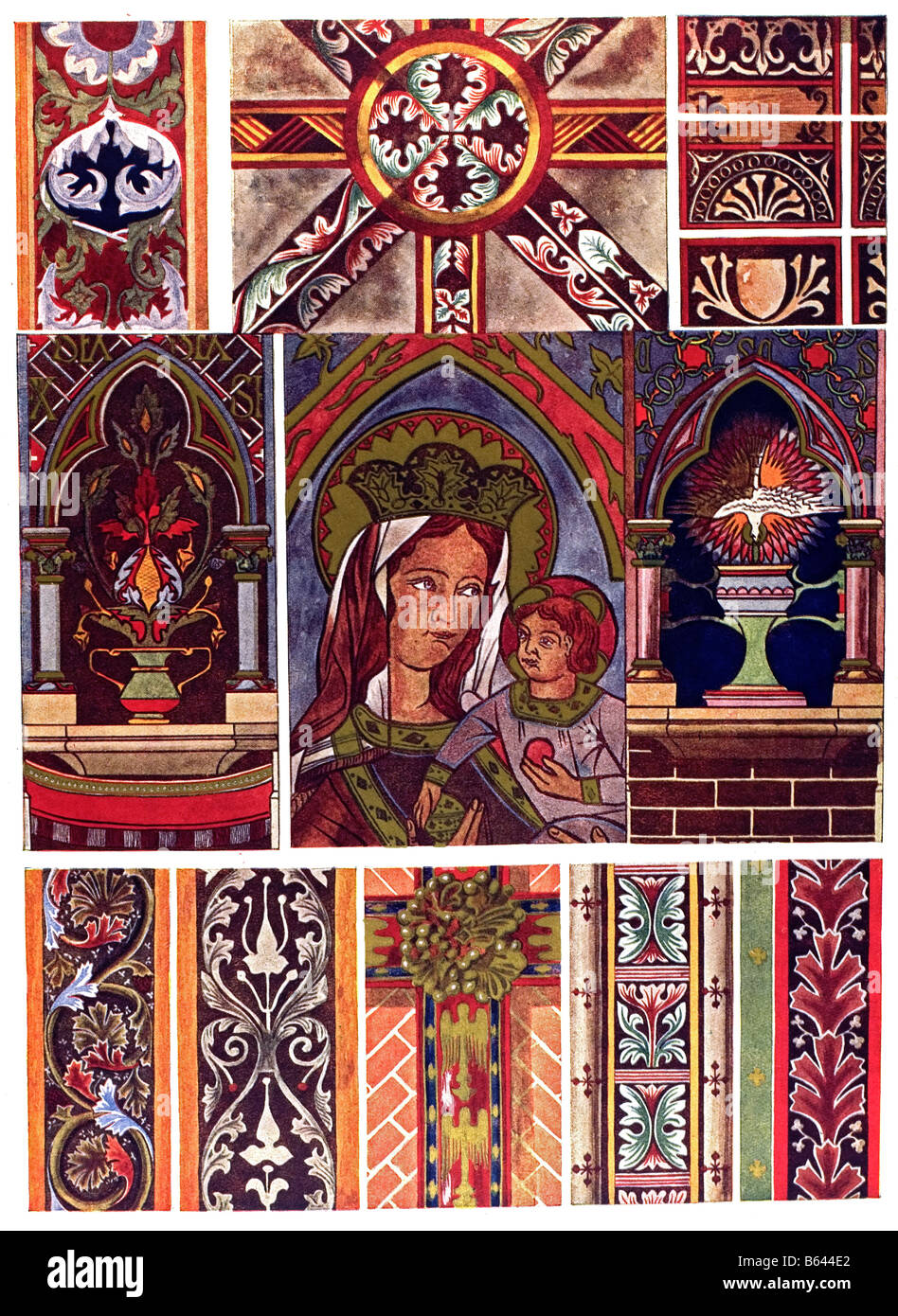 Ornamento medievale in Francia, gotico dipinti murali. Foto Stock