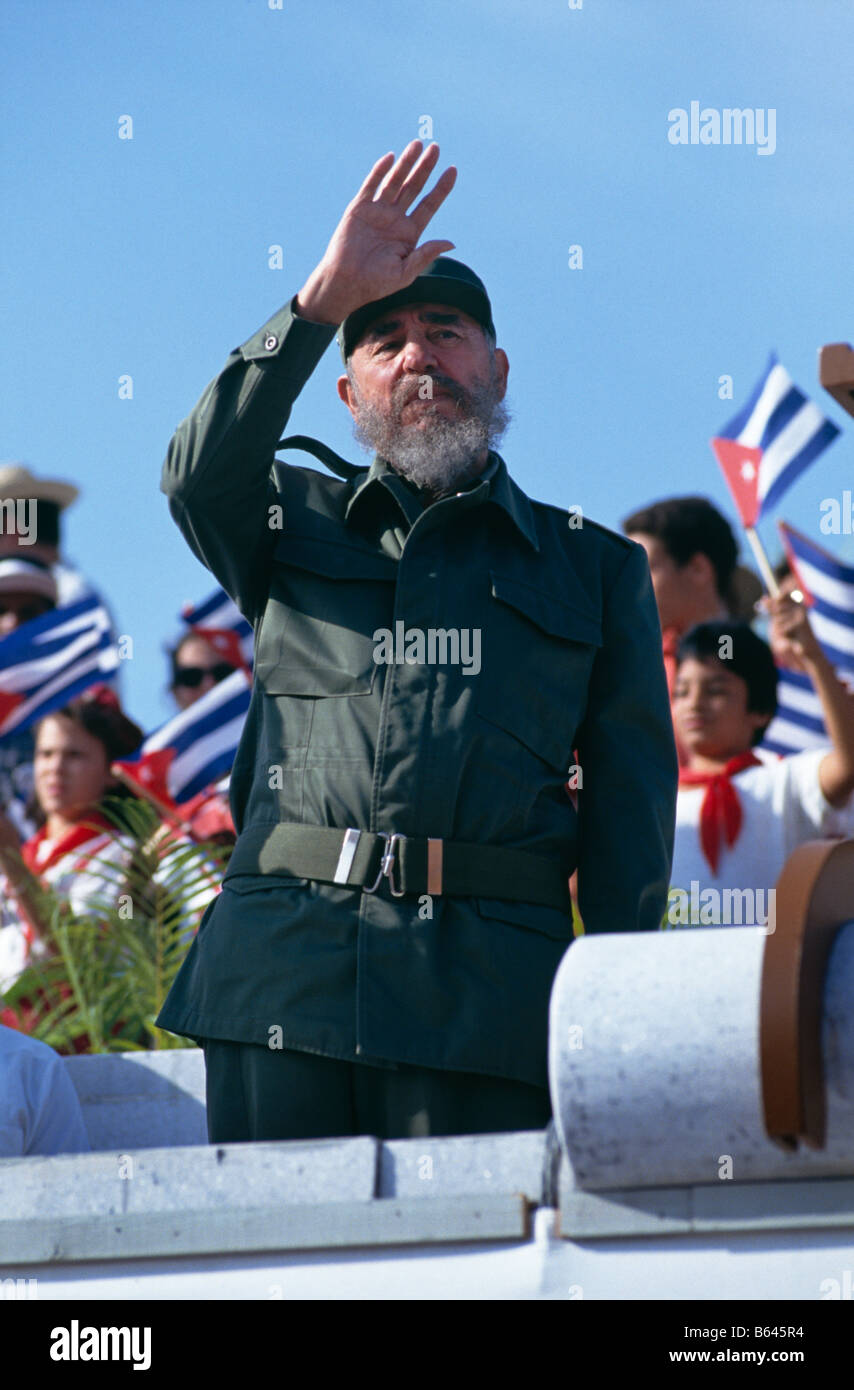 Il presidente Fidel Castro durante il giorno di maggio celebrazioni presso il Memorial Jose Marti, in Plaza de la Revolucion Havana, Cuba, 1993 Foto Stock