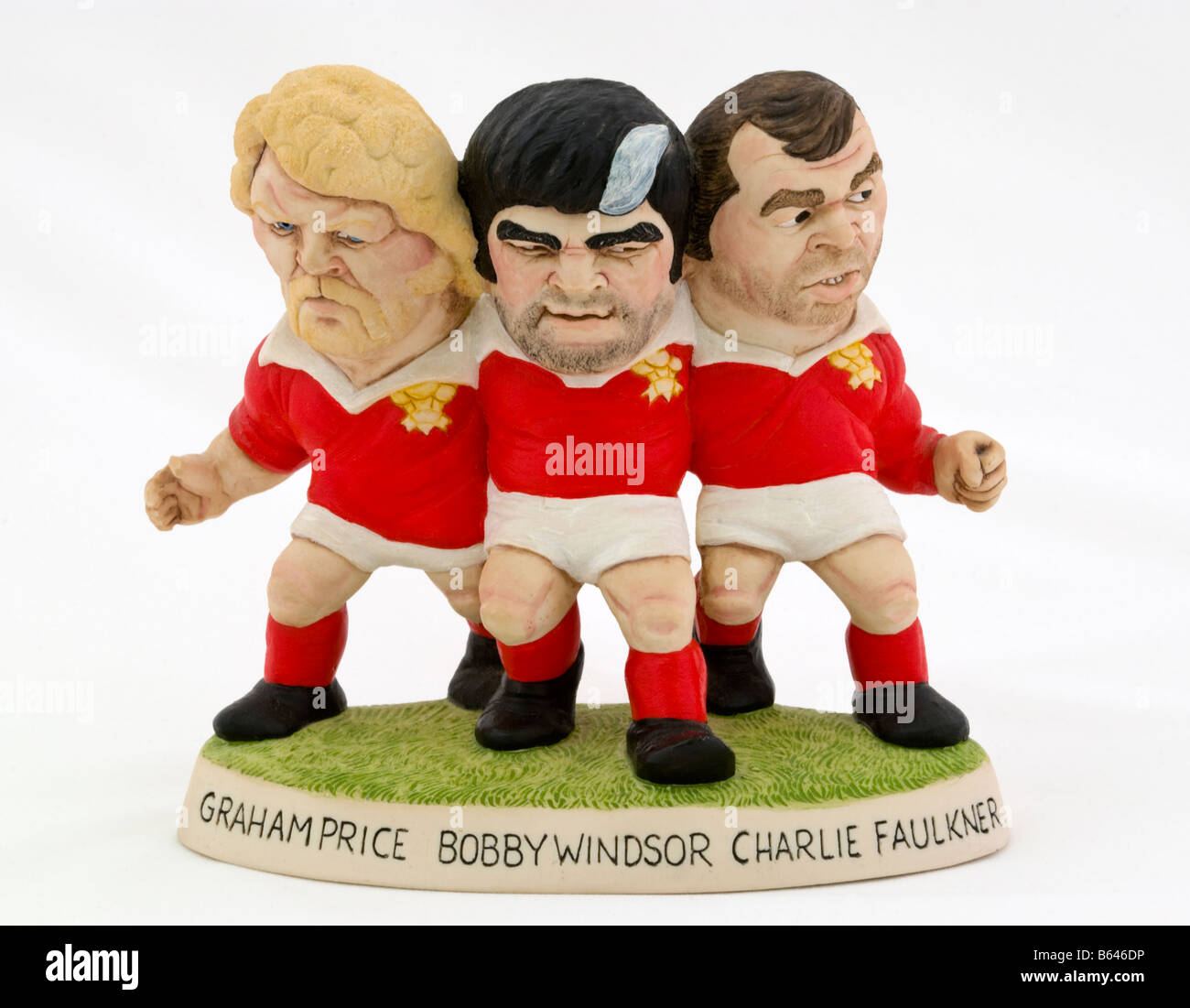 Rugby gallese leggende IL PONTYPOOL fila anteriore realizzato dal mondo di Groggs in Pontypridd South Wales UK Foto Stock