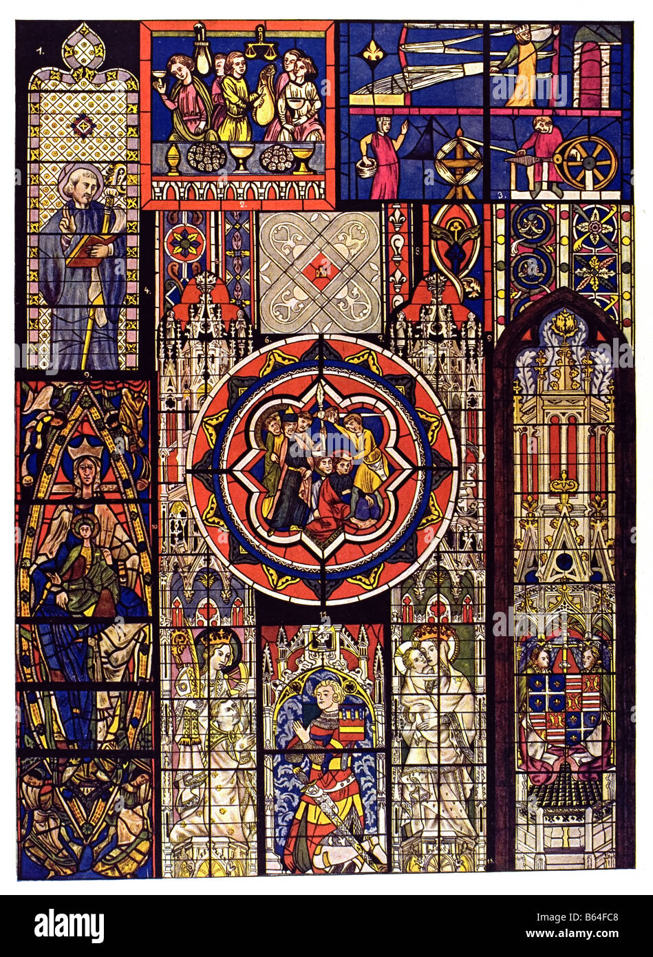 Ornamento medievale in Francia, gotico dipinti di vetro. Foto Stock