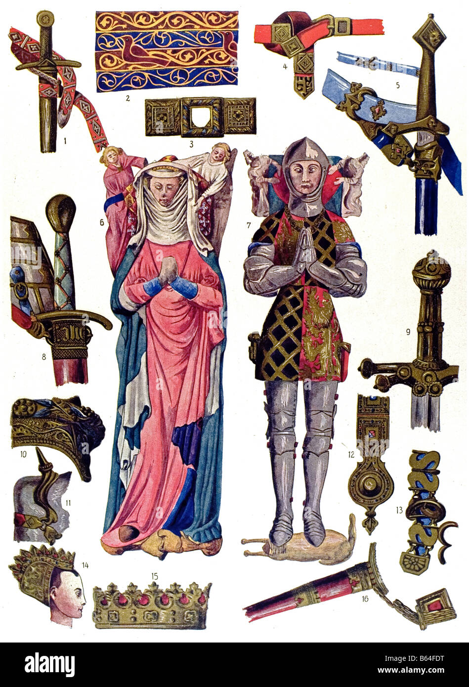 Ornamento medievale in Inghilterra, sculture dipinte. Foto Stock