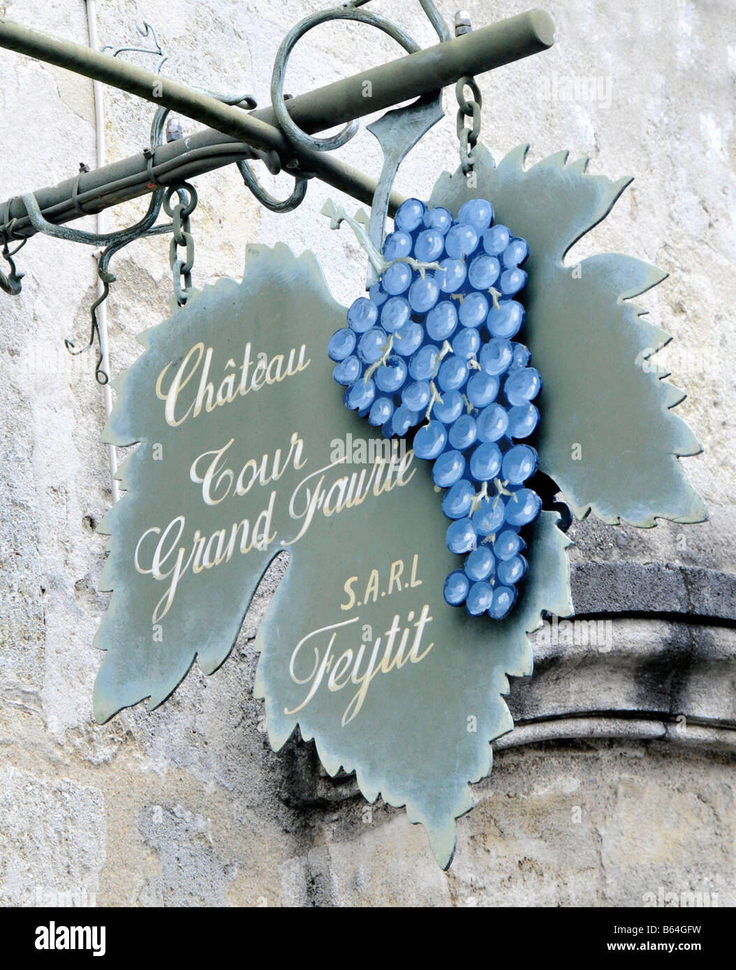 Segno su una strada di Saint Emilion, Bordeaux, Francia Foto Stock