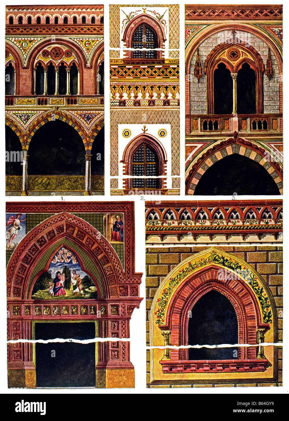 Decorazione gotica in Italia, Italiano edifici di terracotta. Foto Stock