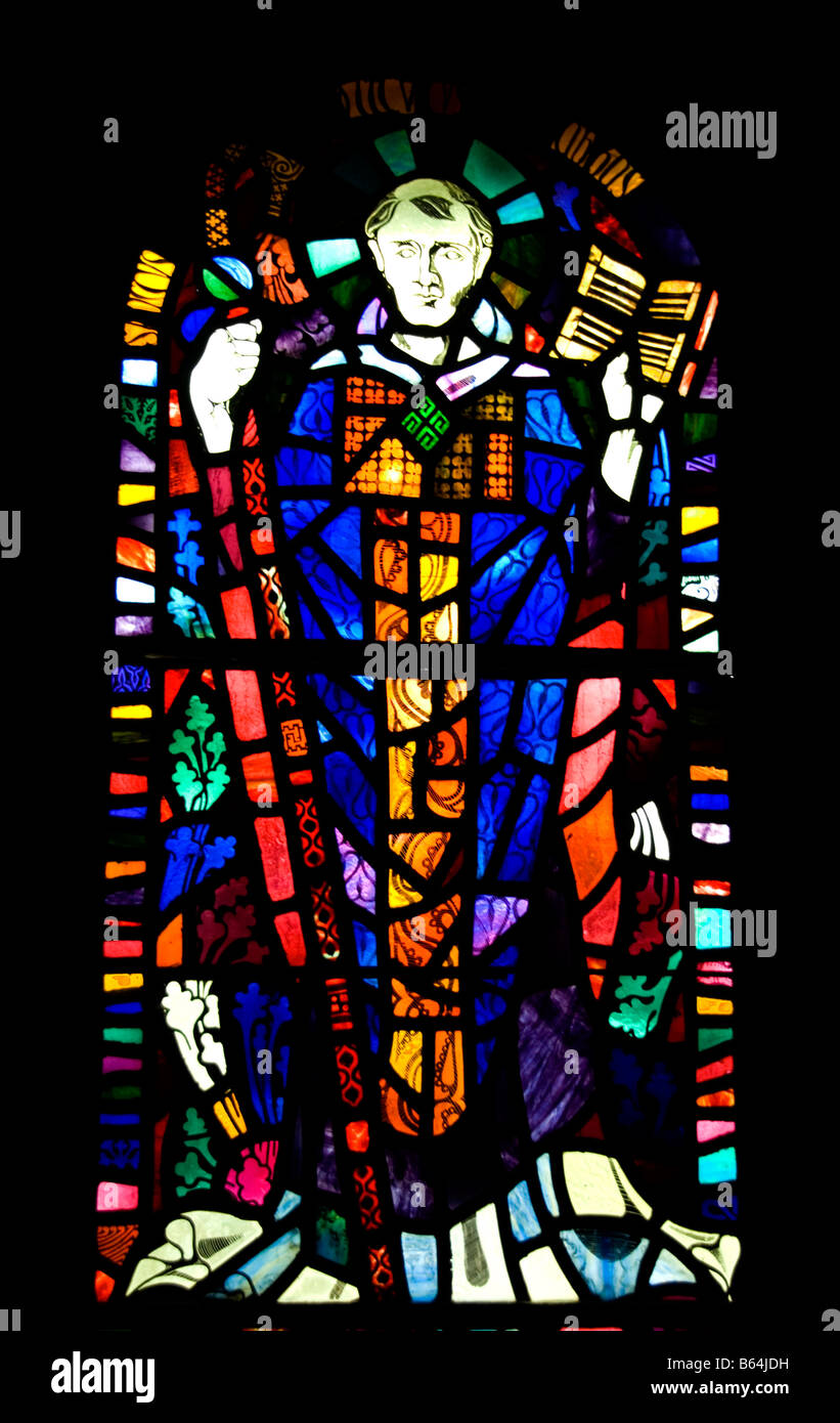 San Sansone raffigurato nella parete ovest finestra della navata centrale di San Illtyd Chiesa dell isola di Caldey Foto Stock