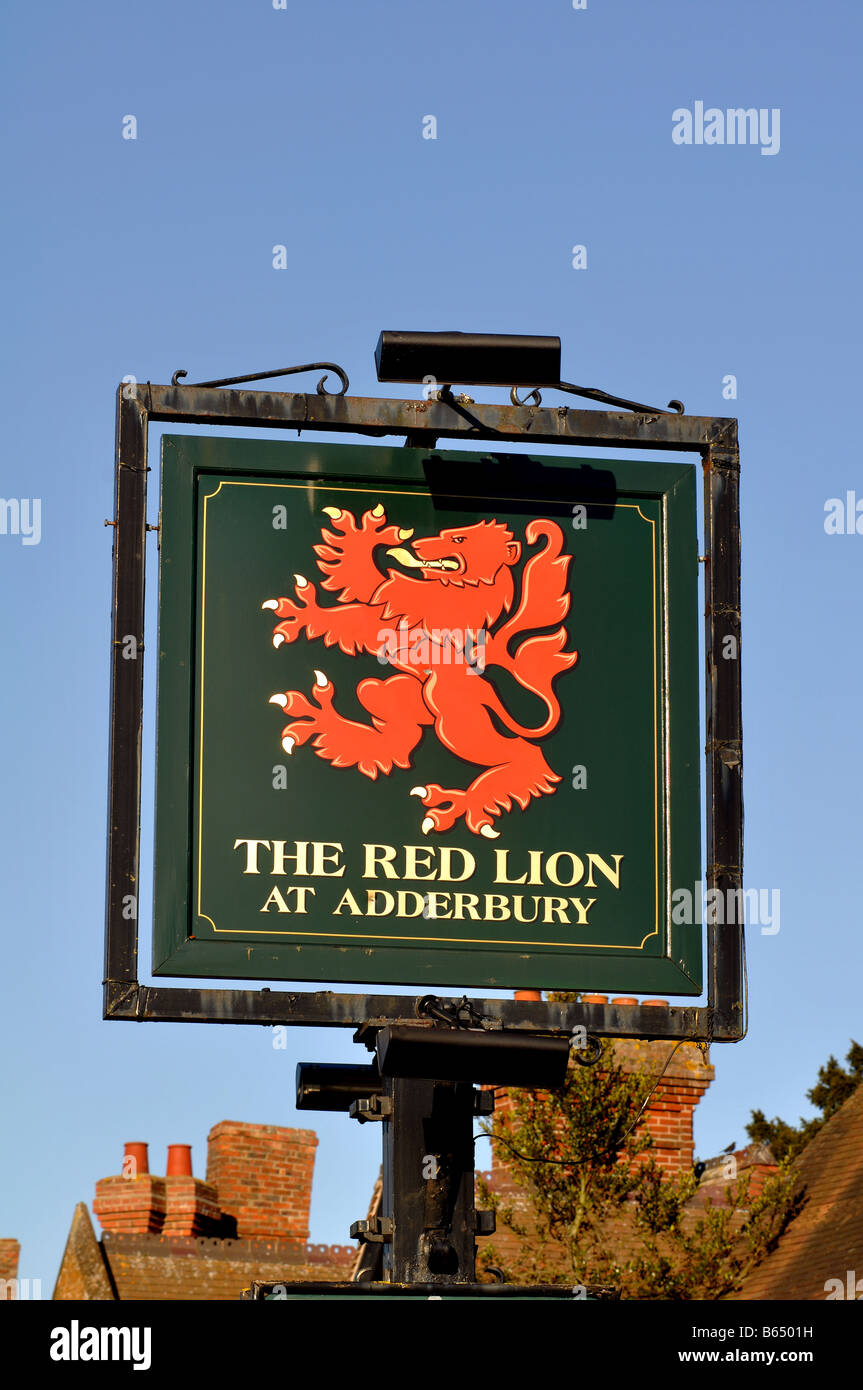 Il Pub Red Lion segno, Adderbury, Oxfordshire, England, Regno Unito Foto Stock