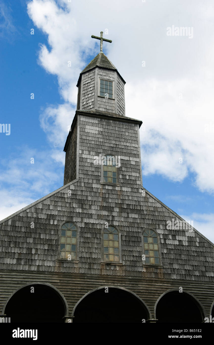 Il Cile, Isola di Chiloe, Isla Quinchao, Achao chiesa, più antico sul Chiloe risalente al 1767 Foto Stock