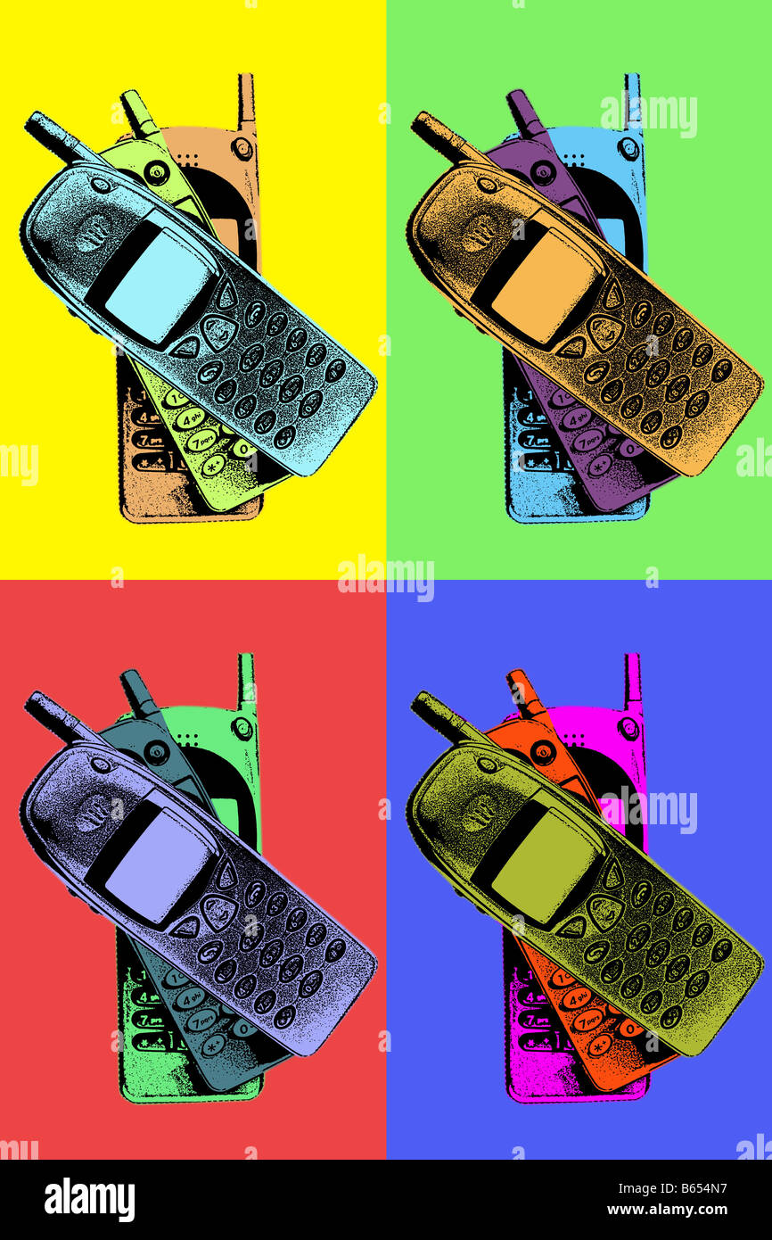 Telefoni cellulari in pop art style Foto Stock