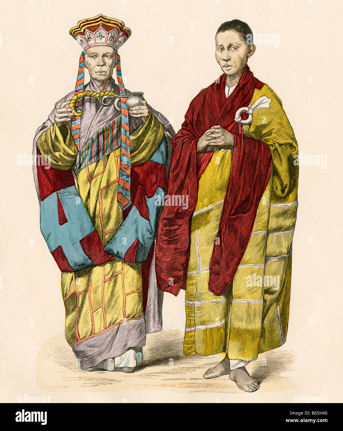 I sacerdoti buddisti dall'Annam, Vietnam quando era conosciuto come l' Indocina Francese 1800s. Colorate a mano la stampa Foto Stock