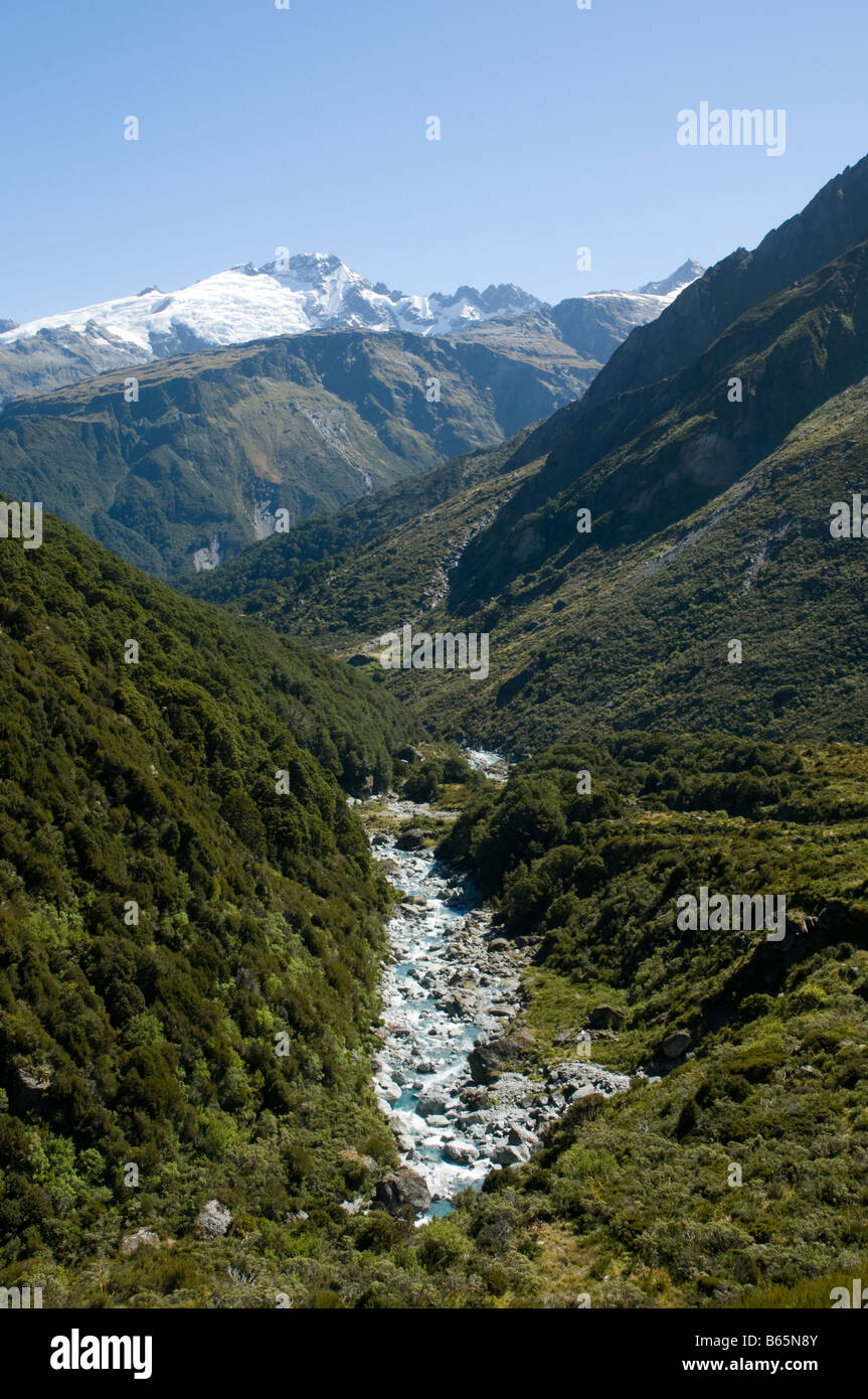 La gamma di barriera da Snowy Creek, Rees Dart via, montare gli aspiranti il Parco Nazionale di South Island, in Nuova Zelanda Foto Stock