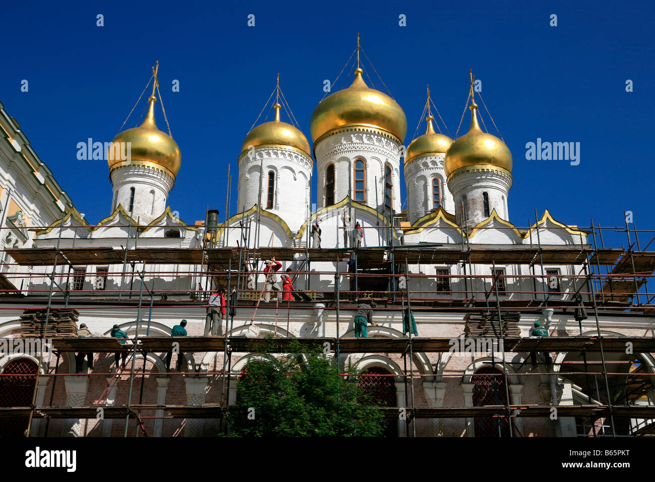 Restauro della cattedrale dell'Annunciazione (1484-1489) al Cremlino di Mosca, Russia Foto Stock