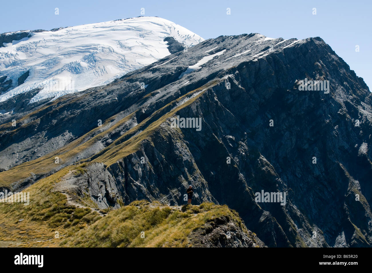 Plunket Dome dalla cascata di sella, montare gli aspiranti il Parco Nazionale di South Island, in Nuova Zelanda Foto Stock
