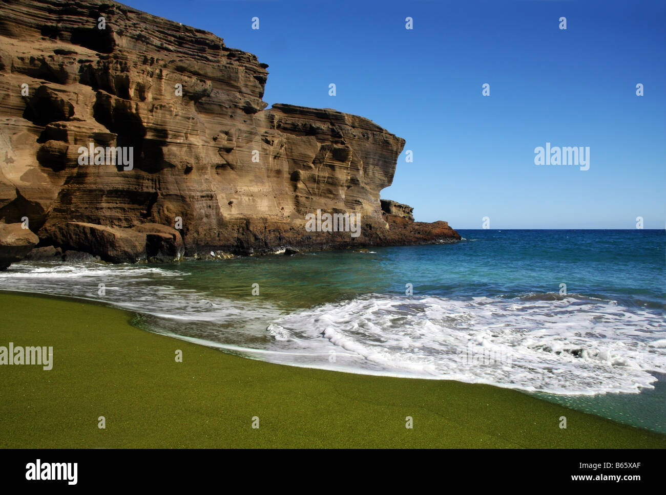 Green Sand Beach sulla Big Island delle Hawaii Foto Stock