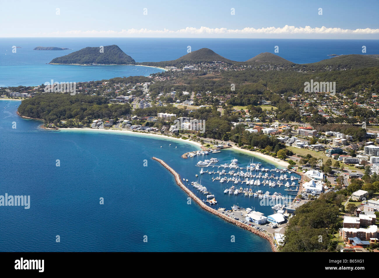 Marina Nelson Bay Port Stephens Nuovo Galles del Sud Australia antenna Foto Stock