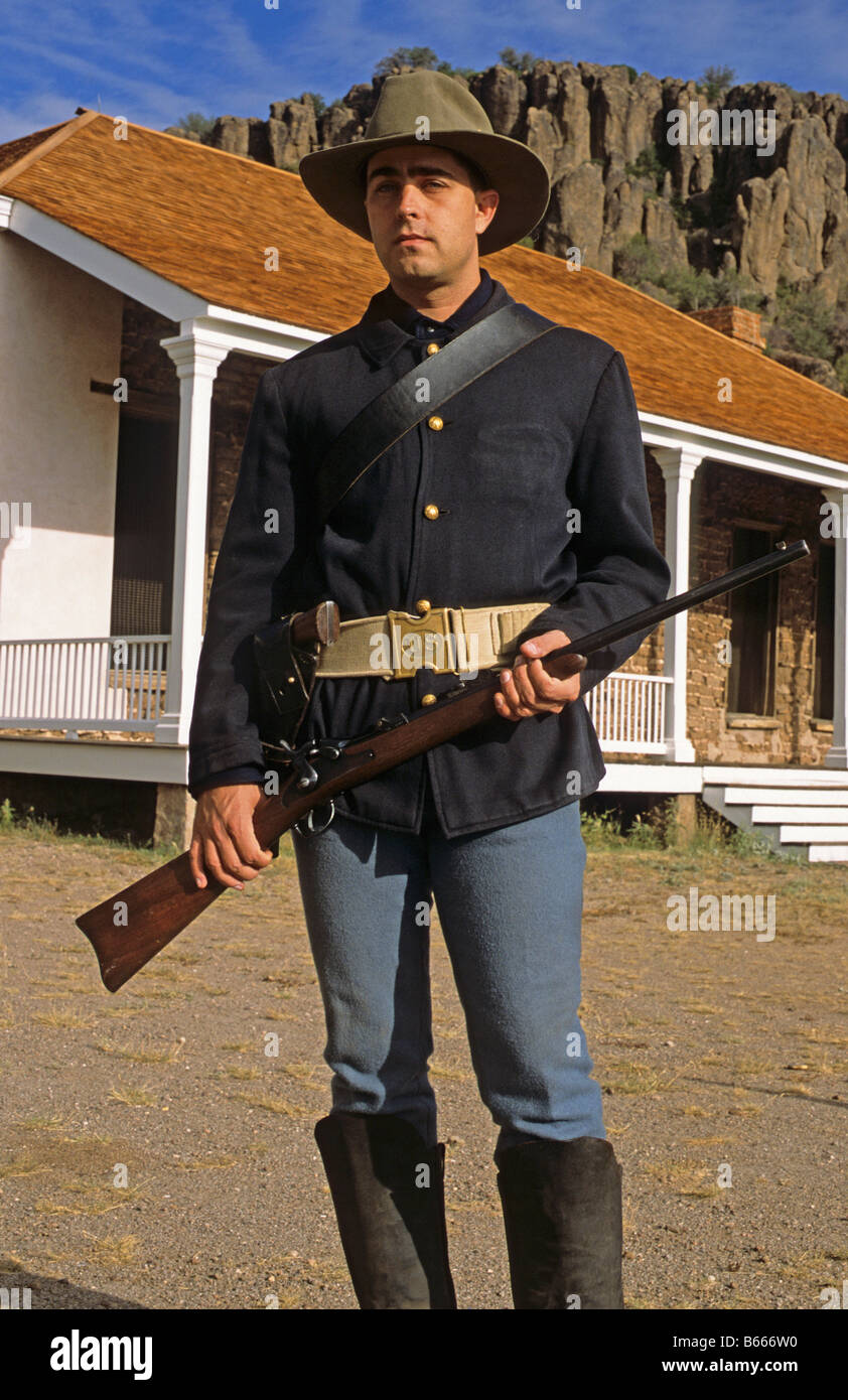 L uomo come soldato di cavalleria Fort Davis Texas US Foto Stock