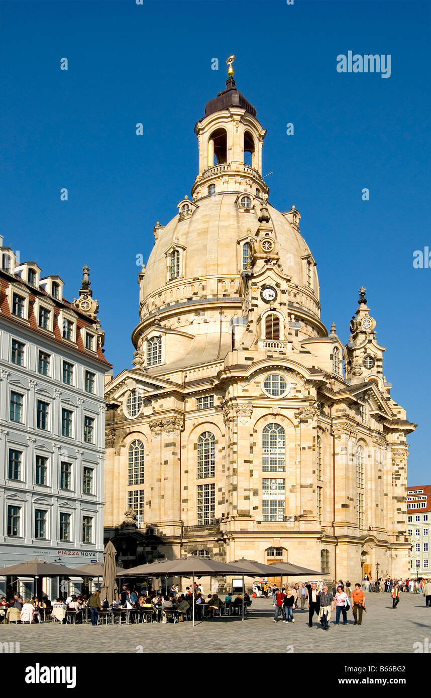 Immagine della Frauenkirche il principale punto di riferimento nella città vecchia di Dresda Foto Stock