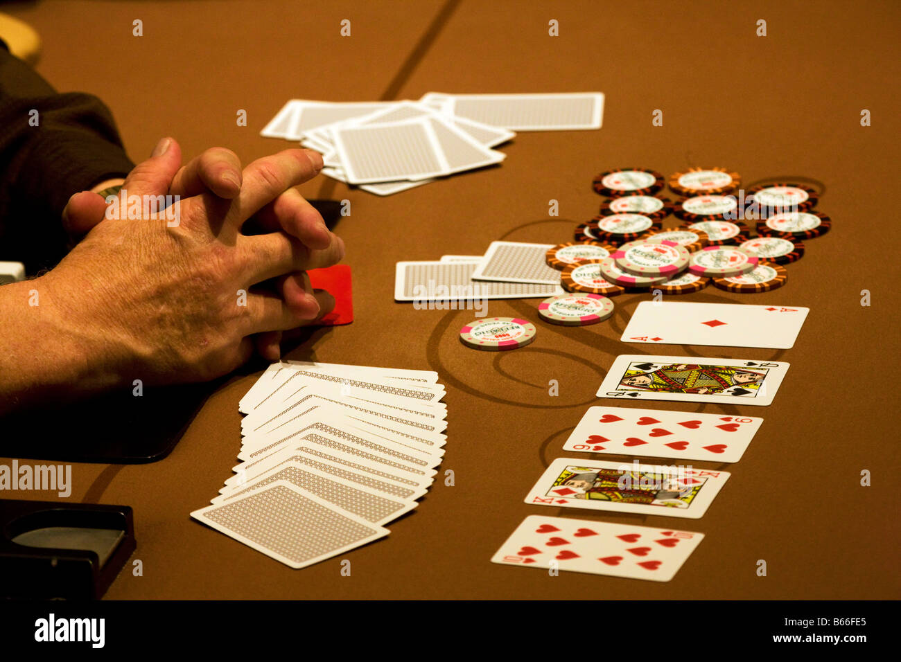 Una mano di poker al 2008 World Poker Tour Festa Al Lago torneo di poker al Bellagio Resort and Casino Las Vegas Nevada Foto Stock
