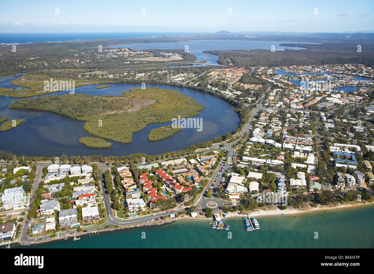 Noosaville Noosa ingresso e Weyba Creek Teste di Noosa Sunshine Coast di Queensland antenna Australia Foto Stock