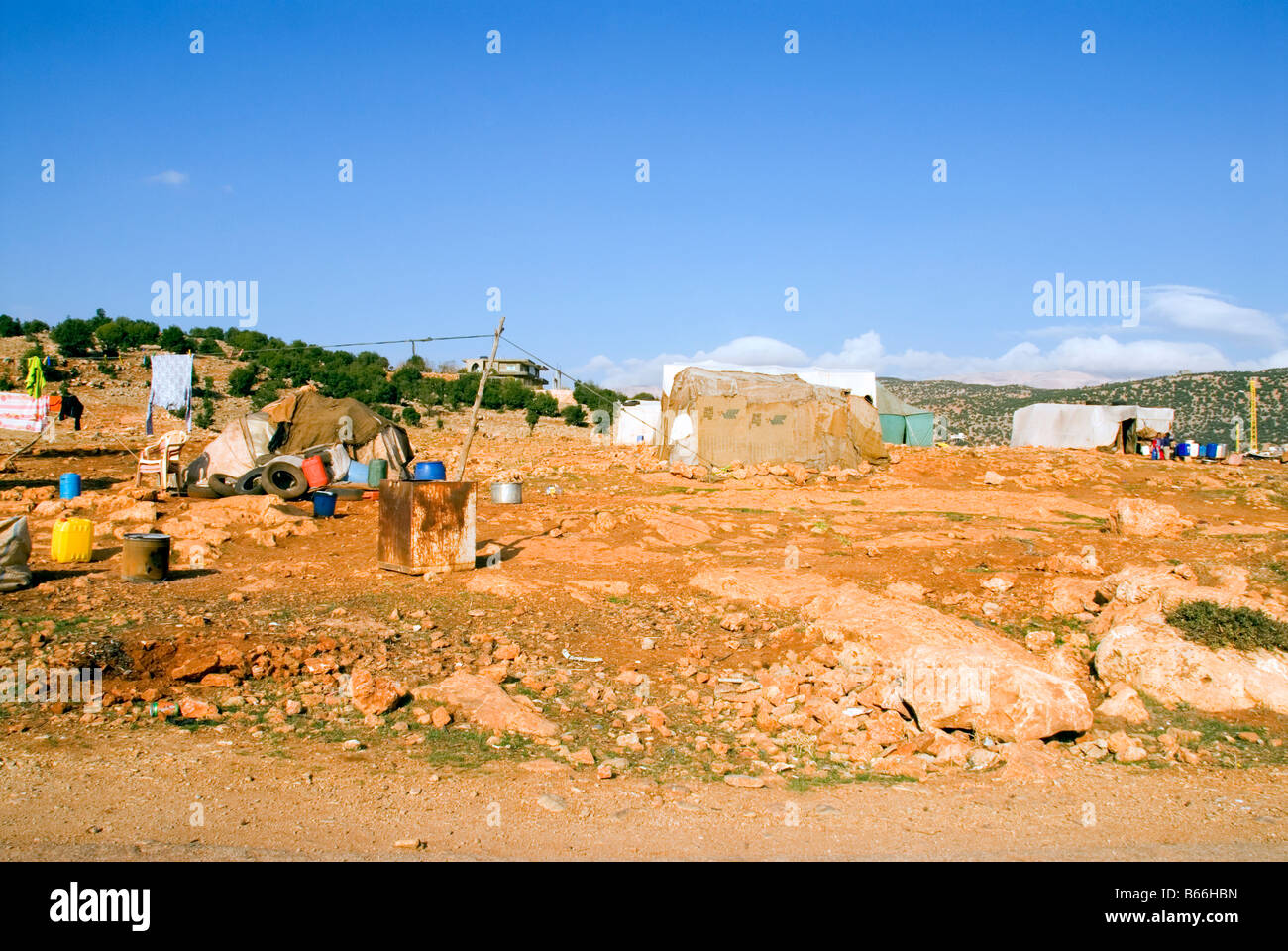 Nomade tenda est bekaa valley baalbek libano area di lavoro in agricoltura Foto Stock