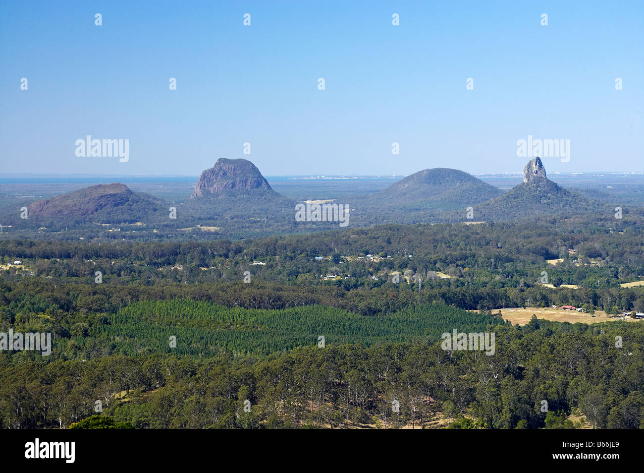 Casa di vetro montagne vista da Maleny Sunshine Coast di Queensland in Australia Foto Stock