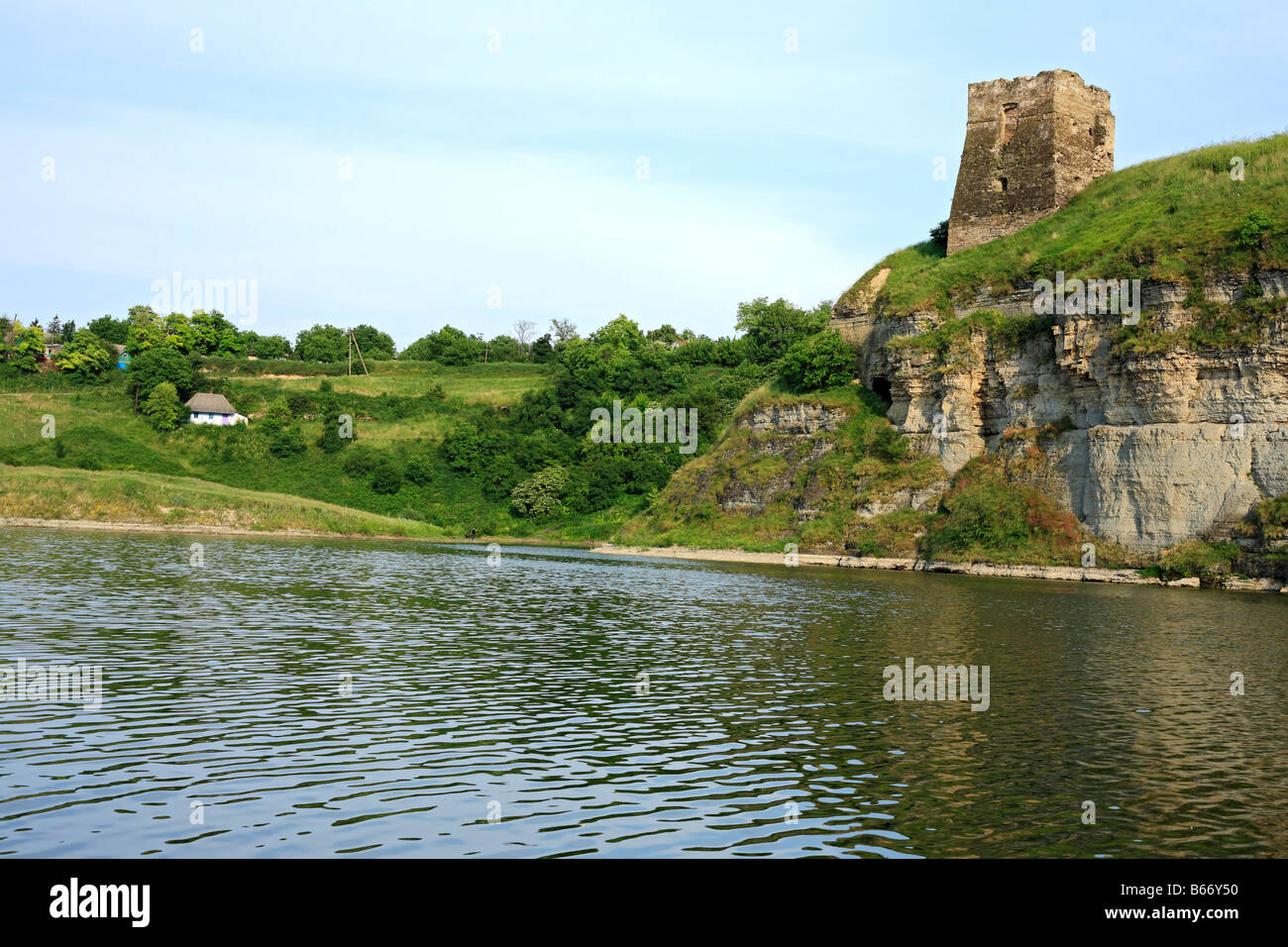 Resti della fortezza medievale, Zhvanets, Khmelnytskyi oblast (provincia), Ucraina Foto Stock